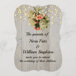 ロマンチック白あじさいピンクのカーネーション 招待状