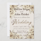 ロマンチック白素朴バラ結婚式招待状 招待状 (正面)