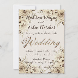 ロマンチック白素朴バラ結婚式招待状 招待状