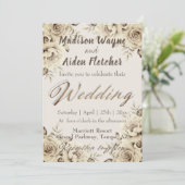 ロマンチック白素朴バラ結婚式招待状 招待状 (スタンド正面)