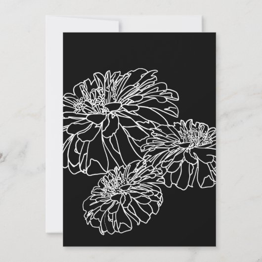 ロマンチック白黒モダンミニマルフローラベビー 招待状 (裏面)