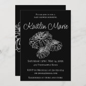 ロマンチック白黒モダンミニマルフローラベビー 招待状 (正面/裏面)