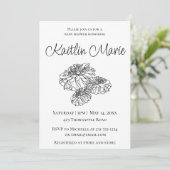 ロマンチック白黒モダンミニマルフローラベビー 招待状 (スタンド正面)