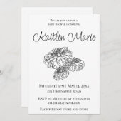 ロマンチック白黒モダンミニマルフローラベビー 招待状 (正面/裏面)