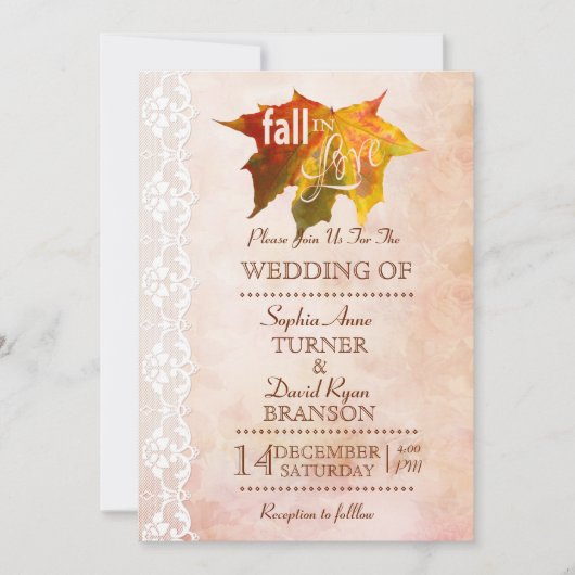 ロマンチック秋インラブロマンチック結婚式招待状 招待状 (正面)
