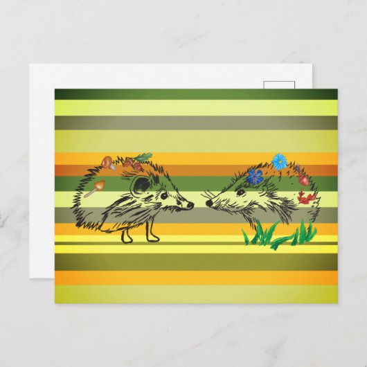 ロマンチック秋ポストカードヘッジホグスケッチポストカード ポストカード (正面/裏面)