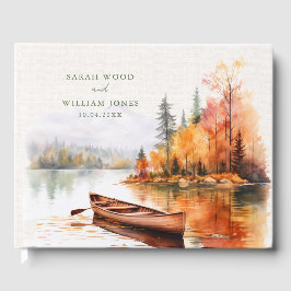 ロマンチック秋湖とボート結婚ズゲストブック ゲストブック