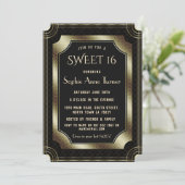 ロマンチック素晴らしブラックギャツビーアールデコ20s SWEET 16 招待状 (スタンド正面)