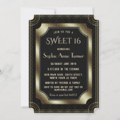 ロマンチック素晴らしブラックギャツビーアールデコ20s SWEET 16 招待状 (正面)