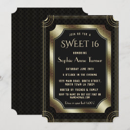 ロマンチック素晴らしブラックギャツビーアールデコ20s SWEET 16 招待状