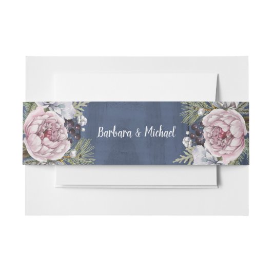 ロマンチック素朴なウッドウォーターカラーフローラ 招待状ベリーバンド (正面例)