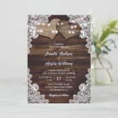 ロマンチック素朴なウッドバーラップとレース結婚ズ 招待状 (スタンド正面)