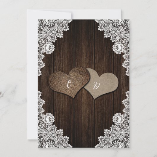 ロマンチック素朴なカントリーシックなバーラップレース結婚ズ 招待状 (裏面)