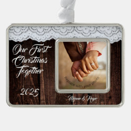 ロマンチック素朴なシックなレースとウッド シルバープレートフレームオーナメント