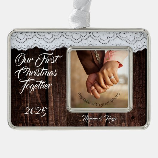 ロマンチック素朴なシックなレースとウッド シルバープレートフレームオーナメント (正面)