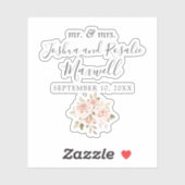 ロマンチック素朴なシャビーバラの名前と結婚日付 シール (シート)