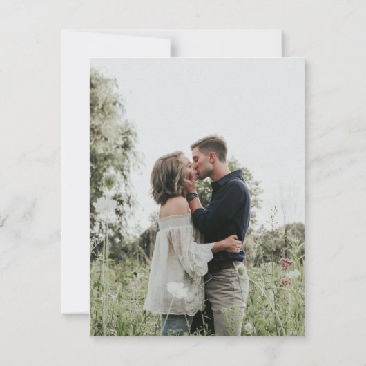 ロマンチック素朴なスクリプト写真の日付カードを保存 (裏面)