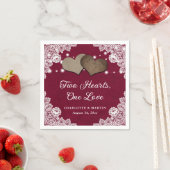 ロマンチック素朴なバーラップとレースのバーグンディ結婚ズ スタンダードカクテルナプキン (インサイチュ)