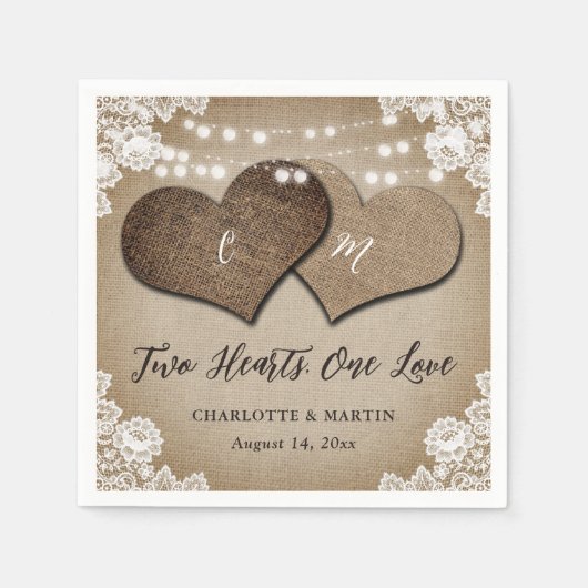 ロマンチック素朴なバーラップとレースのヴィンテージの結婚式 スタンダードカクテルナプキン (正面)