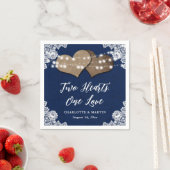 ロマンチック素朴なバーラップとレースネイビーブルー結婚ズ スタンダードカクテルナプキン (インサイチュ)