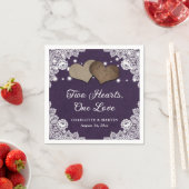 ロマンチック素朴なバーラップとレースパープル結婚ズ スタンダードカクテルナプキン (インサイチュ)