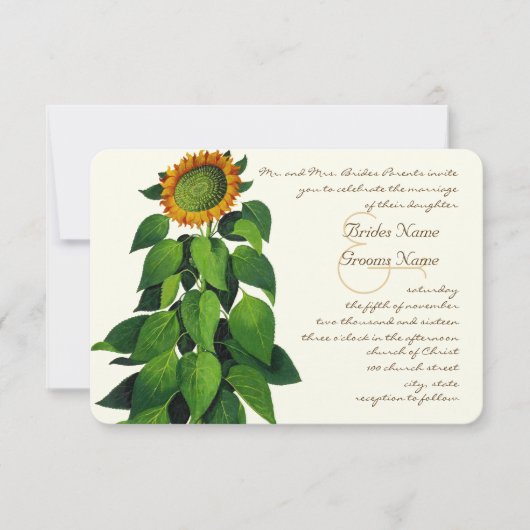 ロマンチック素朴なヒマワリ結婚式招待状 招待状 (正面)