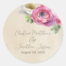 ロマンチック素朴なピンクと白のランヌカルス ラウンドシール