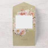 ロマンチック素朴なピンク&赤面バラグリーンディナー オールインワン招待状 (外側)