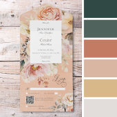 ロマンチック素朴なピンク&赤面バラ桃QRコード オールインワン招待状