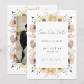 ロマンチック素朴なフローラニュートラル結婚フォト救ズ セーブザデート (正面/裏面)