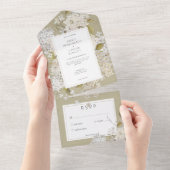 ロマンチック素朴なホワイトライラックonセージNoディナー オールインワン招待状 (貼ってはがせる)