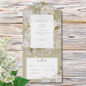 ロマンチック素朴なホワイトライラックonセージNoディナー オールインワン招待状