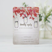 ロマンチック素朴なメイソンジャールレッドとシルバーの秋リーフ 出欠カード (スタンド正面)