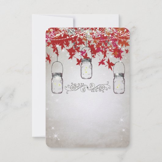 ロマンチック素朴なメイソンジャールレッドとシルバーの秋リーフ 出欠カード (裏面)