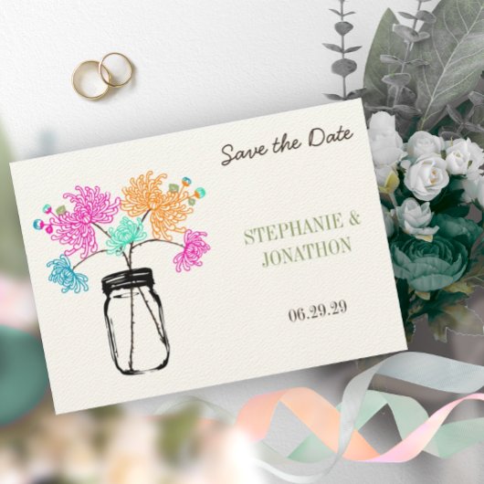 ロマンチック素朴なメイソンジャールワイルドフラワー結婚ズインビ 招待状