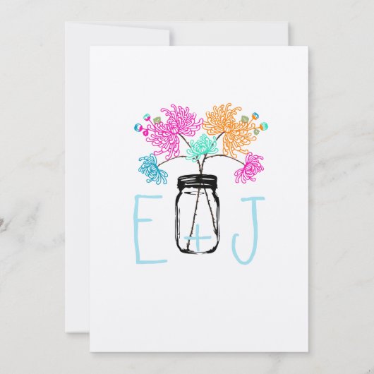 ロマンチック素朴なメイソンジャールワイルドフラワー結婚ズ 招待状 (裏面)