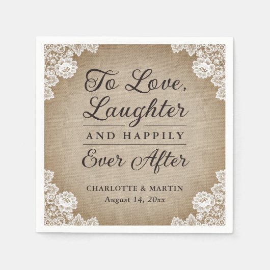 ロマンチック素朴なラップとレース結婚のナプキン スタンダードカクテルナプキン (正面)