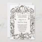 ロマンチック素朴なヴィンテージビーハイブススクロール花 招待状 (正面)