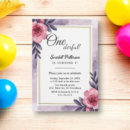 ロマンチック素朴な水の色のフローラ1st誕生日 招待状