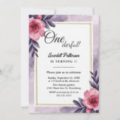 ロマンチック素朴な水の色のフローラ1st誕生日 招待状 (正面)