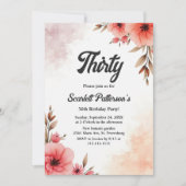 ロマンチック素朴な水の色のフローラ30th誕生日 招待状 (正面)