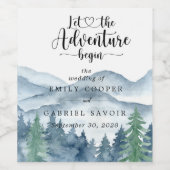 ロマンチック素朴な水の色の山の木結婚の木 ワインラベル (シングルラベル)