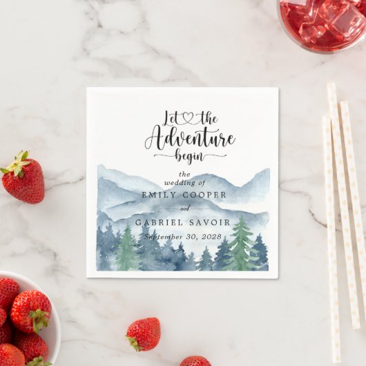 ロマンチック素朴な水の色の山の結婚木 スタンダードカクテルナプキン (インサイチュ)