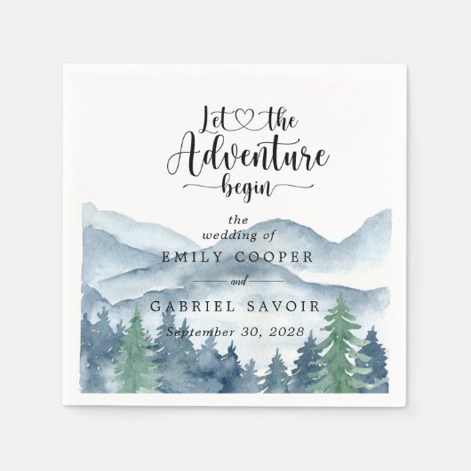 ロマンチック素朴な水の色の山の結婚木 スタンダードカクテルナプキン (正面)