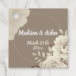 ロマンチック素朴な白いバラの花結婚の数 フェイバータグ