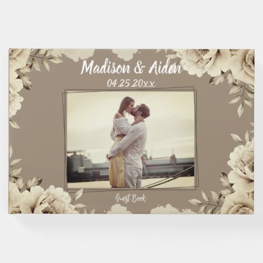 ロマンチック素朴な白バラ結婚の写真 ゲストブック (正面)