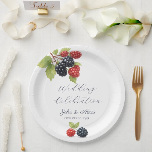 ロマンチック素朴な秋のベリ結婚ーの写真バック ペーパープレート (ウェディング)