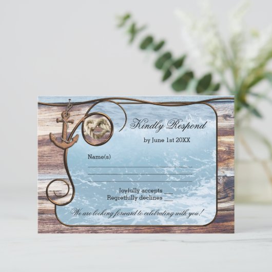 ロマンチック素朴な航海のウェディングRSVPカード 出欠カード (スタンド正面)