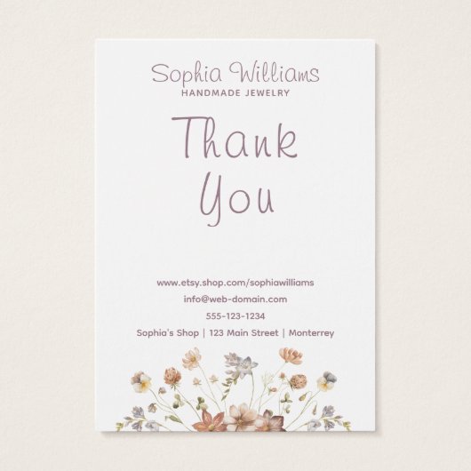 ロマンチック素朴な花のダブルスタッド表示カード (裏面)