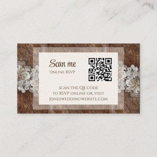 ロマンチック素朴な西カントリーレザーとレース エンクロージャーカード (正面)